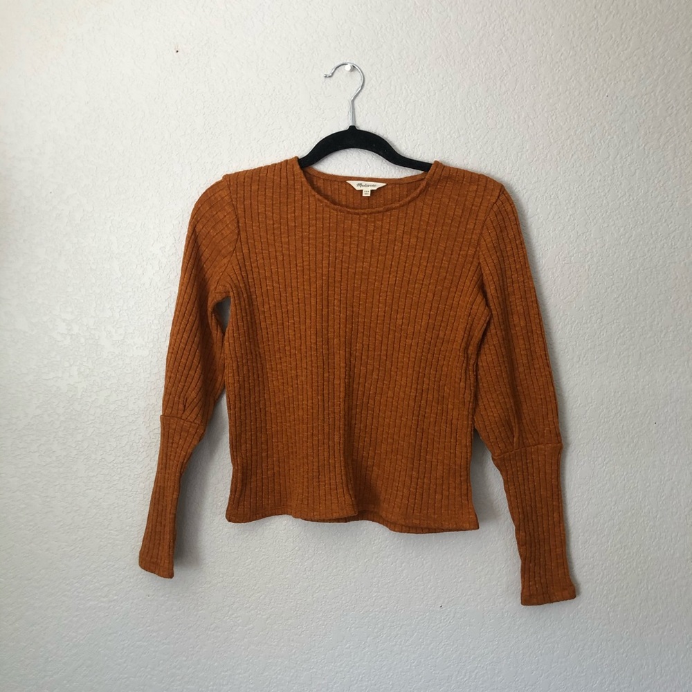 Rust ribbed long sleeve top